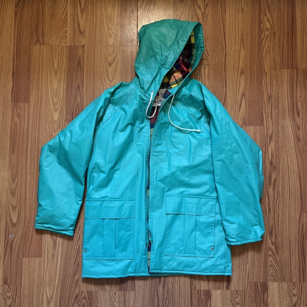 Misty Harbor Rain Coat Plaid Lined Insulated Teal Green - Womens Size S